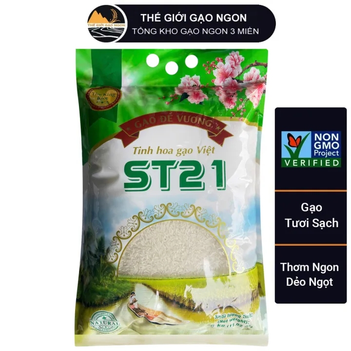 Gạo ST21 Đế Vương Thượng Hạng - Túi 5kg - Gạo đạt tiêu chuẩn hữu cơ