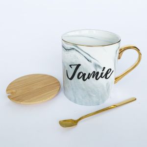 Personalised Marble Mug with Lid & Spoon | Customised Birthday gifts Coffee Cup gift