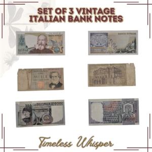 Set of 3 Vintage Italian Bank Notes - Suitable for Numismatic Collectors