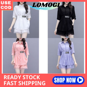 LOMOGI Fashion Chiffon Suit Female Korean Summer Two-piece Shirt + Wide Leg Pants Shorts