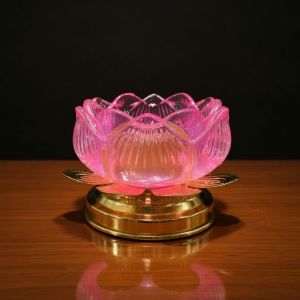 Chân đèn cầy Đựng nến tealight hoa sen thủy tinh lưu li nhiều màu - Đồ Cúng Bát Tràng