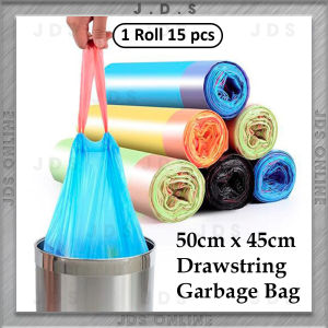 1 roll portable thickened garbage bag drawstring closing kitchen garbage plastic bag disposable large [F06]