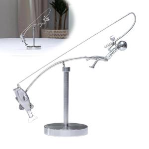 The Fisherman Balancing Sculpture Polished Stainless Steel Fisherman Balancing Handicraft Ornament Desktop Craft Decoration