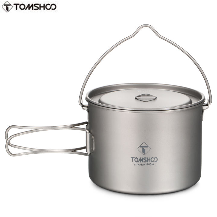 TOMSHOO Titanium Pot 750ml/900ml/1100ml/1600ml/2000ml/2800ml Ultralight  Hanging Pot with Lid and Foldable Handle Outdoor Camping Backpacking  Cooking