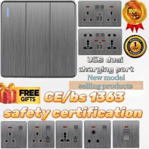WH (Spot) 1/2/3/4 street lamp 16A switch Universal 13a wall socket 3/5 core USB socket 13A 15A/20A/45A air conditioner/water heater switch AC110V-250V (3D gray)
