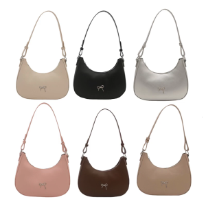 Delicate PU Leather Shoulder Bag with Bowknot Decors Detail Travel Work Underarm Bags for Shopping and Social Gatherings