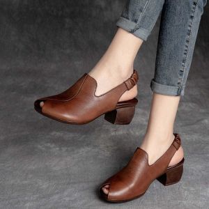 2025 Summer New Vintage WomenS Sandals With Chunky Heel Roman Style Peep-Toe Elastic Strap Sandals For Women