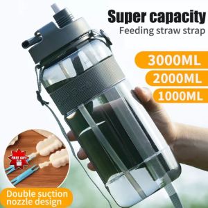 Large Capacity Sports Water Bottle with Straw Portable 700/1000/2000/300ml Gift Included