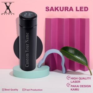 Grafir Nama Sakura Smart Tumbler LED Suhu Custom Tumbler Botol Minum