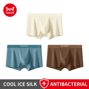 MiiOW 3Pcs Jacquard Ice Silk Men Boxer Briefs 10A Antibacterial Mens Panties Breathable Underwear Softness Man Boxer Underpants