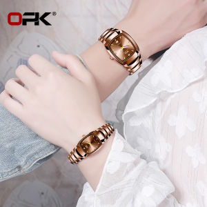 OPK Couple Watch Original Waterproof Trendy Fashion Square Dial Luminous Calendar Stainless Steel Casual Relo with Box