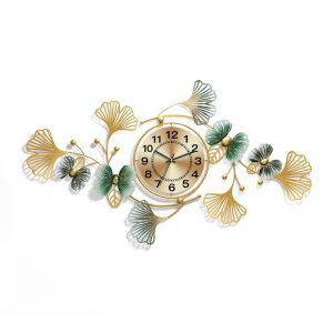 Light luxury living room wall-mounted decoration creative wall clock Ginkgo leaf-shaped trendy wall clock