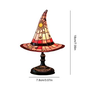 Witch Hat Table Lamp Modern Stained Glass With USB Powered Luxury Resin Warm White Lights Creative Night Light Hotel Lamps Bedroom Bedside  Party Decoration Lighting