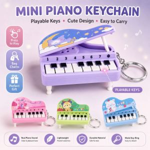 UTOPUS Phím có thể chơi được Móc khóa đàn piano mini Họa tiết hoạt hình Nhựa Đồ chơi móc khóa hình đàn piano Có thể gấp lại Móc khóa bàn phím Đồ chơi trẻ em