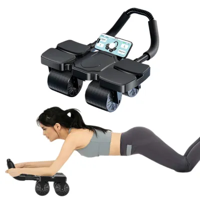 Ab Roller Wheel Abdominal Exercise Roller 4-Wheeled Muscle Strengthening Trainer Automatic Rebound Adjustable for Adults