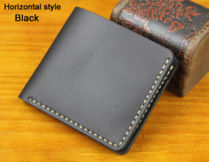 FANCODI Handmade Vintage Crazy Horse Genuine Leather Wallet For Men original Women Purse Cowhide Leather Male Money Clips short Bifold Card Wallets Engraving Minimalist Money Bag Black Coffee Brown WF200