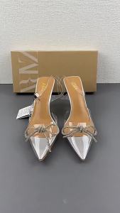 ZA Mẫu Mới 2023 Giày Cao Gót Miệng Nông Mũi Nhọn Gót Thô Mùa Thu Đông Dép Quai Hậu Gót Hở Mũi Phía Sau Mũi Giày Nữ