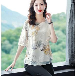 LUCKIN STORE Womens Short Sleeve Chiffon Top Summer New Shirt Printing Fashion Blouses