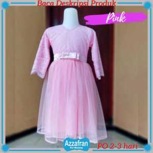 Elena with Tulle | Long Dress Brokat Anak Perempuan & Dewasa | Gamis Pesta Lebaran Murah Azzafran