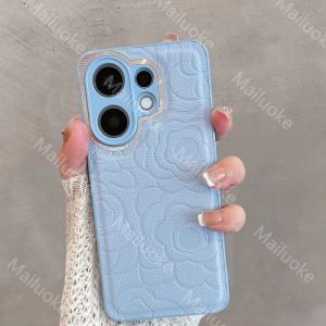 Vivo X200 FE Shockproof Case With Camera Lens Protector Cover Leather Camellia Flower Matte Phone case For Girl Women Lady