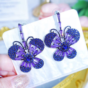 SEQUITO Gorgeous Women Jewelry Inlay Shiny Purple AAA Cubic Zirconia Butterfly Shape Pendant Drop Dangle Earrings Evening Party Clothing Accessories SE921