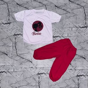 kaos dan celana cargo anak perempuan usia 1 tahun sampai 5 tahun motif barbie