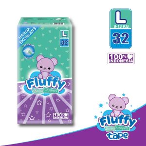 Fluffy Popok bayi Perekat L isi 32 Lembar Baby Diapers L32 -13Kg New Born Promo murah
