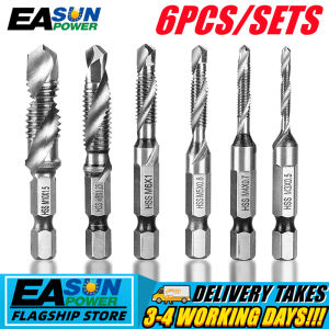 6pcs Metric Thread M3-M10 Titanium Coated HSS Drill and Tap Bits 1/4 Hex Shank