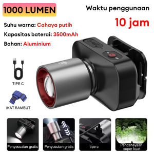 Headlamp LED 500W Penerangan terus menerus selama Senter Kepala 3 Mode Cahaya Maksimal