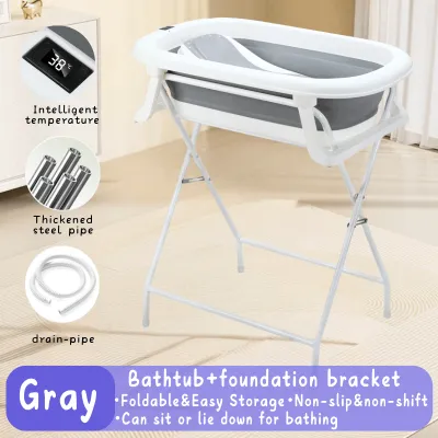 Foldable Baby Shower Stand With Stand Drain Pipe Thermometer Large Capacity Bath Tub ﻿