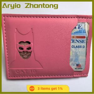 Aryio Leather Style Character ID Card Clip Hollow Out Character Design Multiple Card Slots Storage Protective Cover Gift