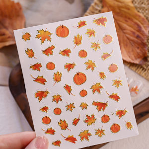 ZEEMIN 1Pcs 5D Autumn Jelly Maple Leaf Story Nail Sticker Relief Shiny Golden Fall Leaves Adhesive Nail Decal Elegant Maple Nail Slider