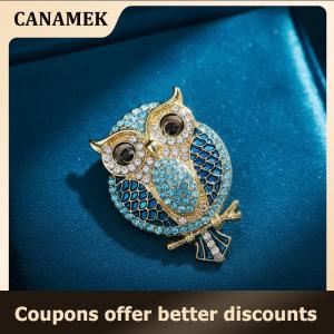 【 CANAMEK 】 Elegant Owl Brooch For Women Rhinestone Metal Animal Pin Classic Fashion Jewelry For Work Party Gift