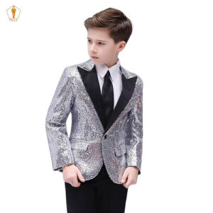 Áo Khoác vest Blazer bé trai TRAZ kim tuyến pha lê lấp lánh biểu diễn Màu Sáng Bóng Thời Trang Dự Tiệc
