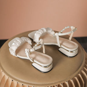 Free Shipping Sandals 2026 WomenS New Summer Flat Heel Fashion Chunky Heel With Pearl Embellishments Perfect For Pairing With Dresses Niche Style
