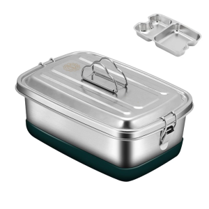 304 Stainless Steel Lunch Box Double Layer Storage Container with Compartments Portable Dinnerware for School