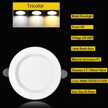 【10PCS】Pin lights led for ceiling Tricolor Downlight Ceiling Light 5W/7W/9W/12W Recessed 3 Color Panel Lights 220V for Living room/Bedroom/Bathroom/Office