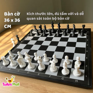 Bộ cờ vua bàn cờ 36CM đen xám chống chói quân cờ nam châm đẹp hiệu [tặng 2 hậu]