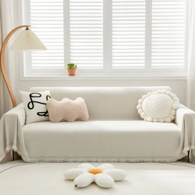 Vỏ Bọc Ghế Sofa Bằng Vải Chenille Màu Trơn Sang Trọng Với Chăn Ném Tua Rua Chăn Đa Năng Vỏ Bọc Trang Trí Ghế Sofa Vỏ Bọc Chống Bụi Trên Ghế Sofa Chăn Máy Bay