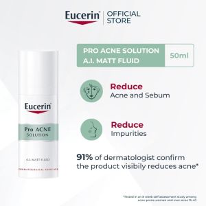 Eucerin ProACNE Solution A.I. Matt Fluid 50ml | Oil Control Moisturizer Mattifying Fluid Acne Care Sebum Control Pore Minimizer