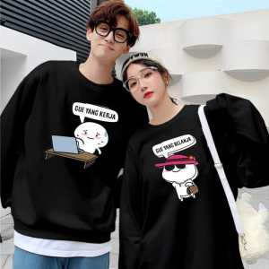 Kaos Couple Pasangan Kerja Belanja  (harga 2 baju)  /Kaos Pria Wanita Lengan Panjang Bahan Baby Terry Premium/Kaos Kapelan