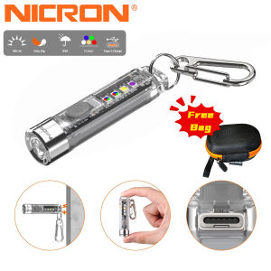 Nicron Keychain Flashlight K11/K11pro LED Mini Pocket Flashlight 400/550 Lumens Type-C Rechargeable Waterproof IPX4 Magnetic Emergency Warning Camping Christmas Gift with White/RGB/UV Lighting