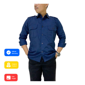 Baju Kemeja PDL PDH Lapangan Lengan Panjang Biru - Pakaian Atasan Seragam Pria Wanita Premium Kerja