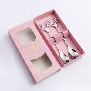 【 Local Delivery】 Metal Spoon and Fork Souvenir Gift Set European Hollow ins Gilded Spoon Gift Wedding Debut Baptismal