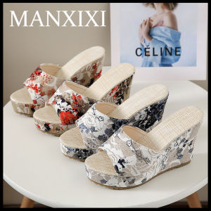 MANXIXI Fashion Women 3.93 Inches High Heels Beautiful Flowers Pattern Wedge Sandals (Size 35-42)