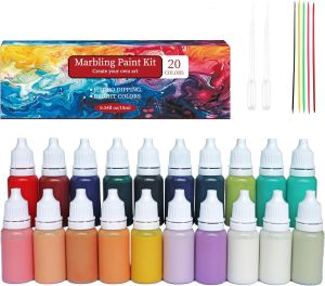 27 Pcs DIY Watercolor Marbling Paint Kit Chalk Paste Watercolor Painting Set Acrylic Pouring Paint Crafts 20 Colors Water Marble Paint DIY Painting Kit for For Canvas Stonge Wood Art Craft Supplies