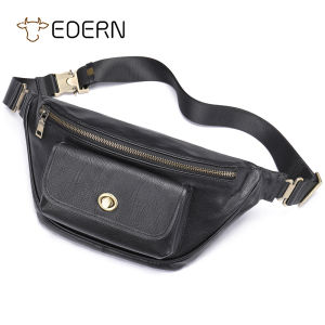 EDERN 2025 ใหม่ของกระเป๋าคาดเอวหนังแท้สำหรับผู้ชายย้อนยุคลำลองกระเป๋าคาดหน้าอกผู้ชายกระเป๋าสะพายข้างกระเป๋าสลิงความจุขนาดใหญ่หนังวัว Fanny Pack