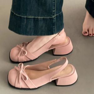 French Temperament Womens Singles Shoes Bow Hollow Toe Sandals Spring Gentle and Sweet Back Hollow Low Heels