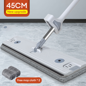 🔥 [Ready Stock]🔥  45CM ultra large flat mop self twisting ultra-fine fiber lazy mop 360 ° rotating mopwith scrapes sturdy and durable large mop大型平拖把