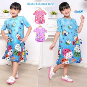 KITIN - DRESS VIRAL NAIK TURUN DASTER ANAK UKURAN 3-9 TAHUN MOTIF FULL PRINTING BOBA BUBBLE BAHAN PLISKET TERBARU FREE ONGKIR BISA COD